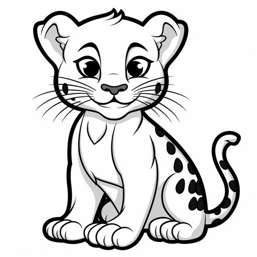 simple cartoon jaguar for kids coloring book, black and white, no fill, no shading, no background, thick lines