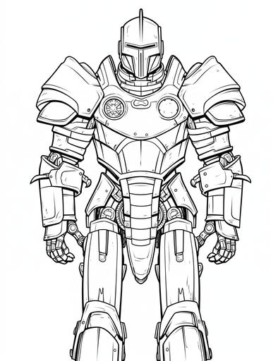 Robot in medieval knight armor, Robot Coloring page, clean and thick line art, less elements, low deatails, white background, High quality --ar 17:22