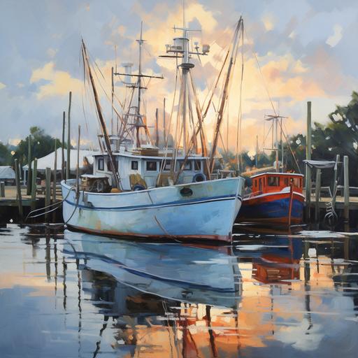 painting shrimp boats on dock fisherments around