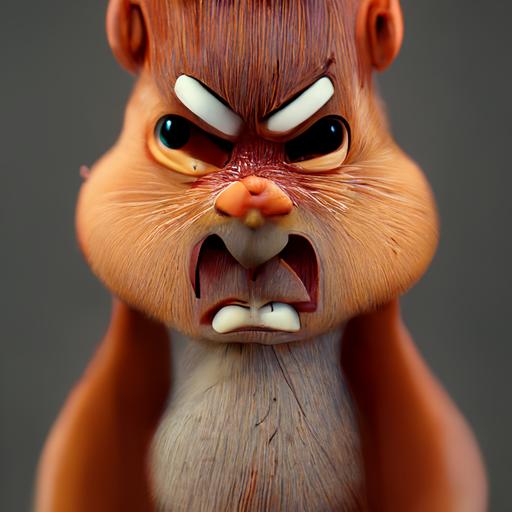 an angry squirrel, disney style character, cartoon, pixar, arnold render, detailed