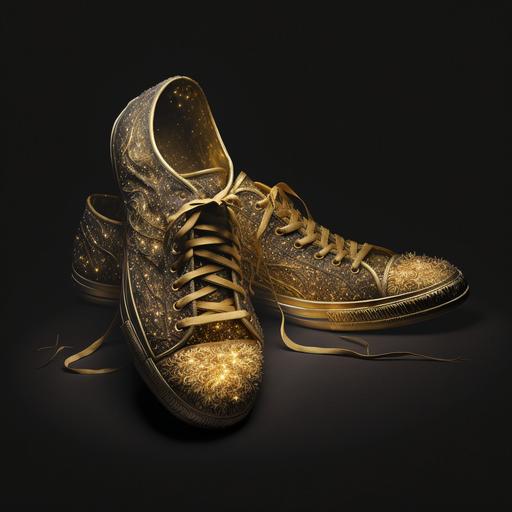 celestial golden sparkly shoe sneakers, extremely realistic, insanely detailed, style by alan lee --v 4