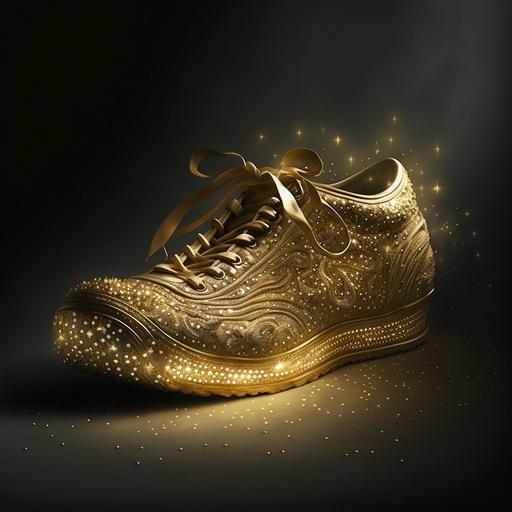 celestial golden sparkly shoe sneakers, extremely realistic, insanely detailed, style by alan lee --v 4