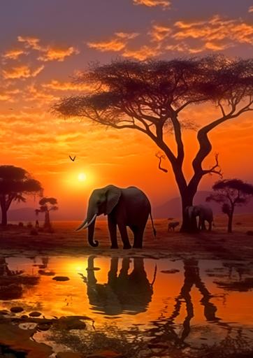 Running zebras, leisurely elephants, African wilderness, evening sunset, golden, brown, warm ,Cartoon,,is a wallpaper,warm lighting,illustration,sharp focus, sharp contrast,ultra detail,ultra HD colors.  ,--iw1 --ar 15:21