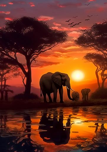 Running zebras, leisurely elephants, African wilderness, evening sunset, golden, brown, warm ,Cartoon,,is a wallpaper,warm lighting,illustration,sharp focus, sharp contrast,ultra detail,ultra HD colors.  ,--iw1 --ar 15:21