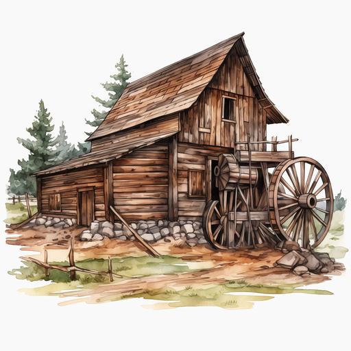 Rustic Old Barn Grinding Mill Farm Barn Clipart Rustic Grinding Mill Farming Farmer Illustration