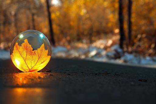 S.T.A.L.K.E.R, translucent luminous crystal, small artifact, centered, close-up, sharp focused, bouncing on the road and surrounded by a colored halo, anomaly, country road among the hills, Chernobyl Exclusion Zone, autumn around, yellowed foliage, bare tree branches, abandoned buildings and the ruins of a nuclear power station on background, trending on artstation, cinematic lighting, 8k, hyperrealistic, unreal engine 5, cinematic, masterpiece, Epic composition, Unreal Engine, Octane render, HDR, key visual by S.T.A.L.K.E.R   --ar 16:9 --testp --creative --upbeta --s 1500 --upbeta