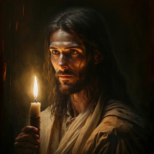 jesus, holding a candle