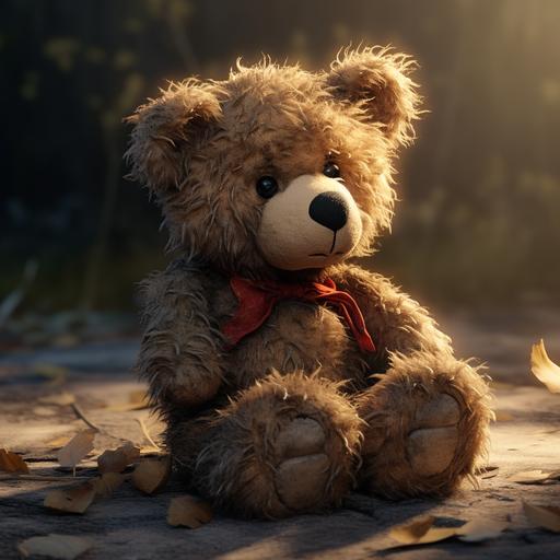 Sad, Stuffed teddy bear, worn down, dirty, black button eyes, sitting, shelf, small side tear, sowed red heart patch, thread from patch hanging off, black thread, ultra realistic, ultra HD, maximum detail, cinematic lighting, volmetric light, octane render, intricate detail, sharp graphic, 3DS Max, Cinema 4D, V-RAY, high contrast, 32k, insane details, editorial photography, photoshoot, shutter speed 1/1000, F/22, white balance, super-resolution, megapixel, pro photo GB, Backlight, Natural lighting, studio lighting, hyper realistic, cinematic, super detailed photography, editorial photography, tone mapping, hyper maximalist, elegant, hyper realistic, super detailed, 300 dpi, ultra quality, detailed texture, octane rendering cinematic, color grading, human looking, editorial photography, photography, photoshoot, depth of field, DOF, White balance, super-resolution, cinematic lighting, beautiful lighting, CGI, VFX, SFX, insanely detailed an dintricate, hypermaximalist, elegant, hyper realistic, super detailed, 3D, HDR,