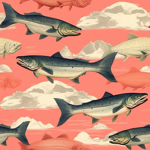 Salmon fish, Salvador Dali , seamless wallpaper, large repeat --tile --s 200