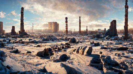--hd --wallpaper ancient concrete ruins in a dystopian future in the arctic wasteland:: 4K octane render, unreal 5 engine