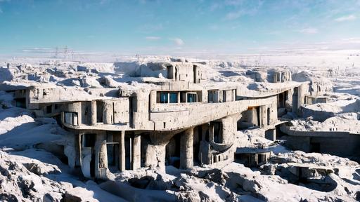 --hd --wallpaper giant concrete building ruins in the far future in an arctic wasteland :: 4K octane render unreal 5 engine