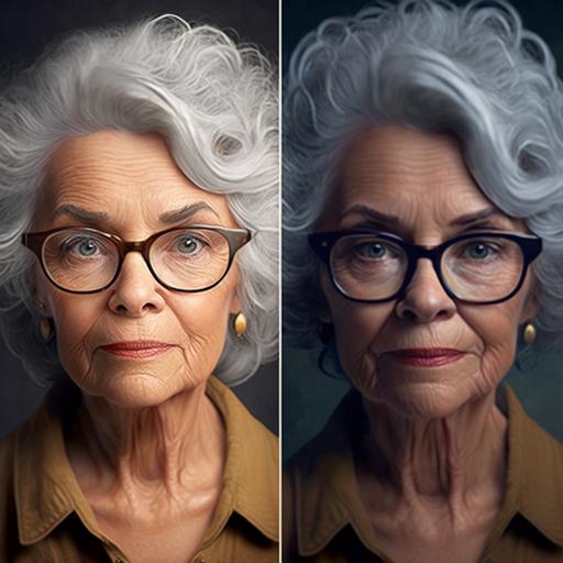 crie meu avatar confome a descrição, sou mulher 60 anos cabelos curtos e grisalhos, rosto redondo, poucas rugas e usando óculos