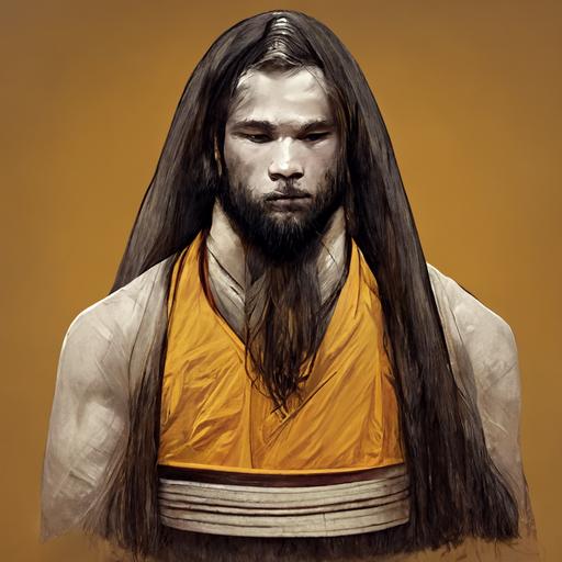 monk wrestler with long hair