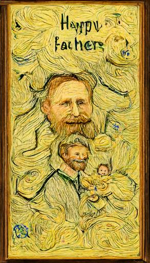 An intricate and hyper detailed Happy Fathers day card, in the style of vincent van gogh and albert bierstadt. --ar 9:16
