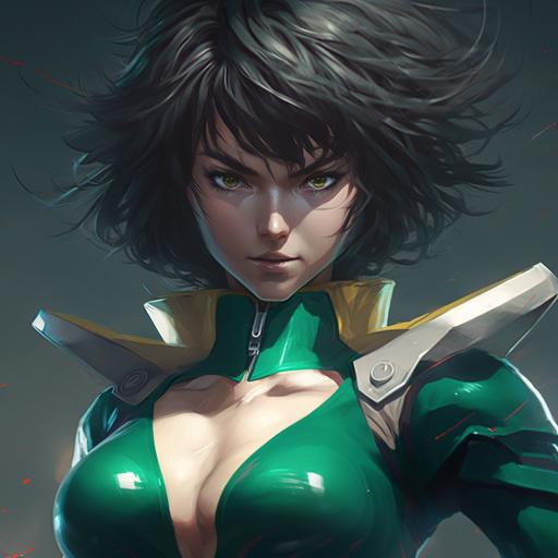 Fubuki in One Punch Man art by WLOP, cgsociety, space art, ilya kuvshinov, detailed painting, anime and realistic style, rendering with unreal engine, 32k, video game FromSoft, full body rendering, female anime character, Tatsumaki tornado one punch man, Asuka Langley, Fubuki one punch man look, Elden Ring art style