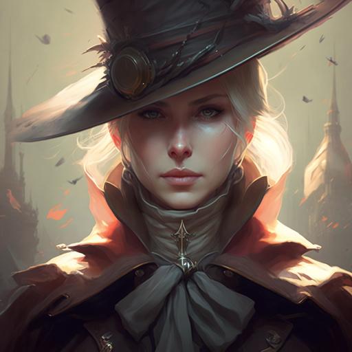 Lady Maria in Bloodborne art by WLOP, cgsociety, space art, ilya kuvshinov, detailed painting, anime and realistic style, rendering with unreal engine, 32k, video game FromSoft, full body rendering, female anime character, Tatsumaki tornado one punch man, Asuka Langley, Fubuki one punch man look, Elden Ring art style