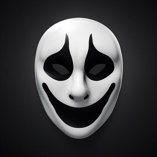 Scream mask with a happy smiley face in black and white, happy ghost face