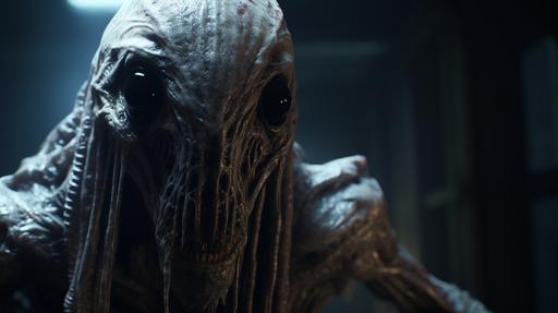 Screengrab, photorealistic, portrait, the Xenomorph theme, a sloth wizard with biomechanical robes, resembling the infamous xenomorph. His eyes glow with extraterrestrial intelligence, and unreal graphics intensify the spine-chilling atmosphere, detailed cinematic styll shot meets realistic chiaroscuro and clean art style, accompanied by soft shadows reminiscent of the key visuals in 