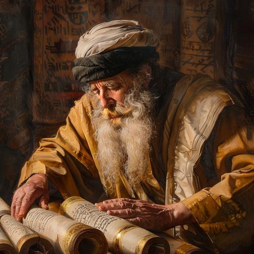 Scribe reading the Torah scrolls