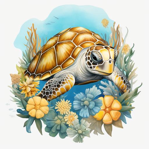 Sea Turtle Clipart Ocean Sea Animals Sunflowers Sea Turtle Ocean Lover Spring Summer Sublimation PNG Clipart Graphic Illustrationv