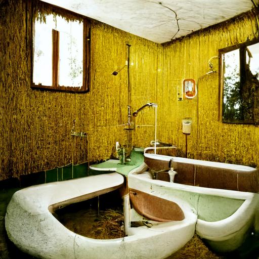Secluded flooded bathroom 70s