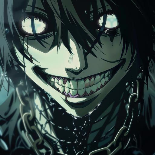 Shackled forgotten vampire knight evil demented smile sharp teeth anime
