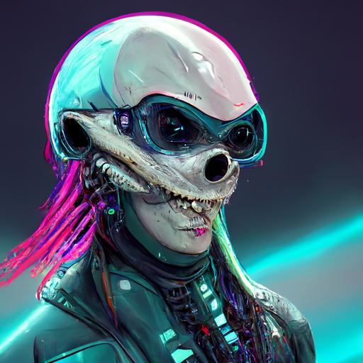 space punkcyber skeleton dolphin character portrait