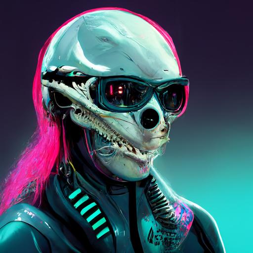 space punkcyber skeleton dolphin character portrait