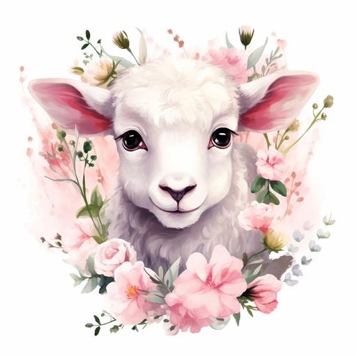 Sheep Cute Sheep Clipart Farm Animals Lamb Sheep and Pink Flowers Sublimation Sheep Printable Sheep