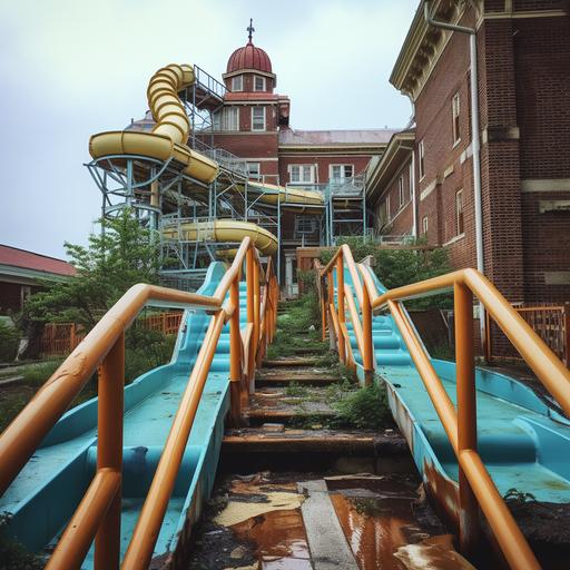 Sheppard Pratt, mental hospital, Baltimore, water slides, roller coaster, outside