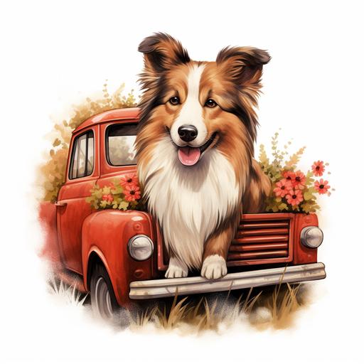 Shetland Sheepdog Dog Red Truck PNG Cute Sheltie Dog in a Farm Truck PNG Commercial Use Herding Dog Cute Sheepdog Sublimation PNG Dog Illustration Print