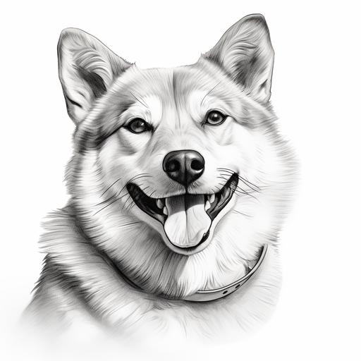 Shiba Inu, simple line drawing, black and white