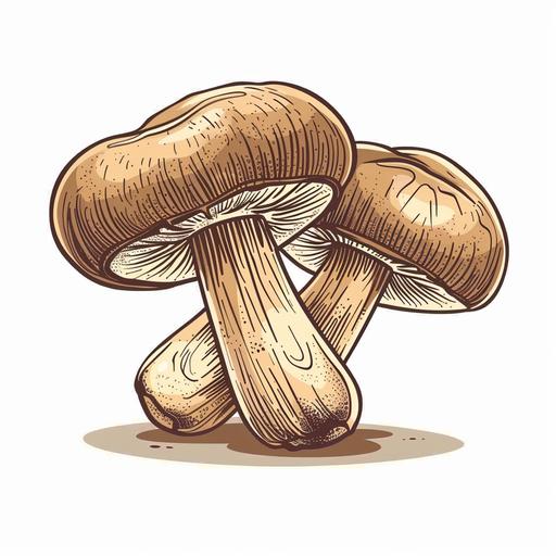 Shiitake mushrooms, white background, cartoon two-dimensional style, simple and clear lines, cartoon