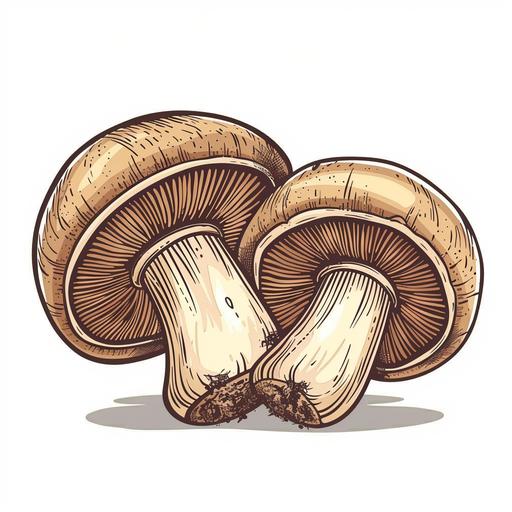 Shiitake mushrooms, white background, cartoon two-dimensional style, simple and clear lines, cartoon