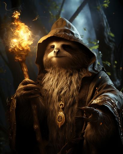 Show the magical sloth wizard of the fallen moon, sloth of good and evil, sloth of two faces,sloth of day and night,sloth of time --s 600 --c 40 --ar 8:10