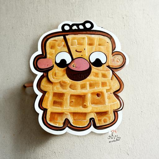 cute waffle cartoon character die cut sticker art