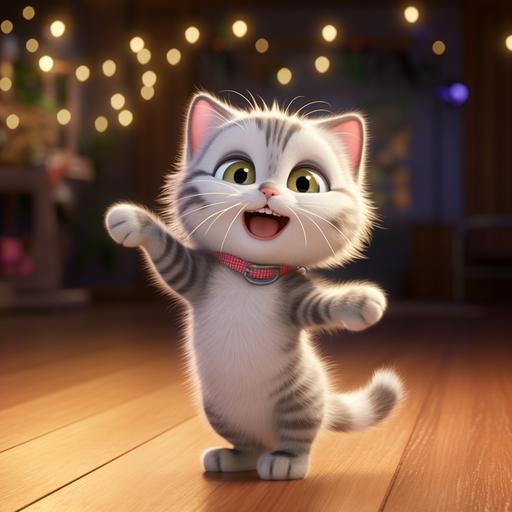 Silver tabby cat,cute dance,Pixar style animation