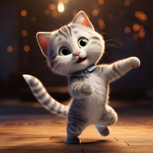 Silver tabby cat,cute dance,Pixar style animation