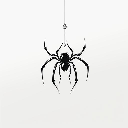 Simple 2d vector of a spider hanging down from its web, black and white, on an all white background --s 250