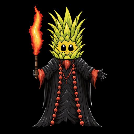 Simple pixel art drawing. Evil pineapple in Dracula's costume