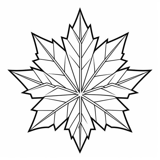 Simplified coloring page for kids of a realistic maple leaf made of ice cartoon style, thick lines, black and white, no color, low detail
