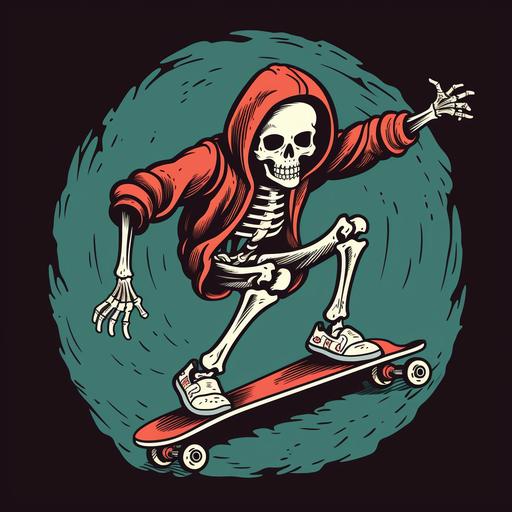 Skeleton Skateboarder logo: A cartoon skeleton performing tricks on a skateboard with bones forming ramps and obstacles.