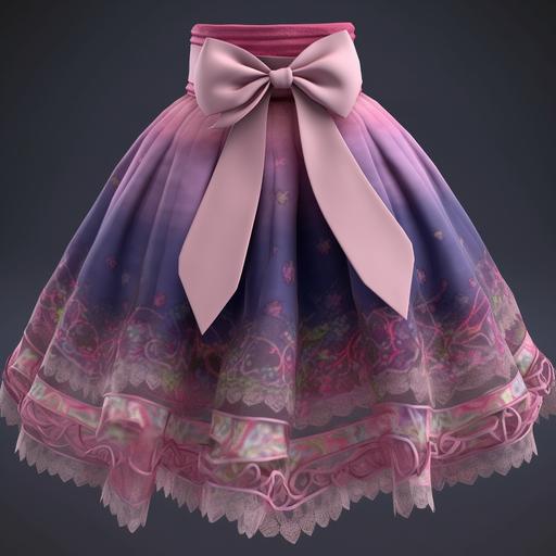 Skirt, a mix and match of purple and pink colors, with some simple decorations on the body, a bow at the waist and lace edges at the bottom of the skirt, paired with some high heels or sandals --q 2 --s 250 --v 5