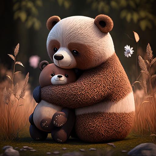 A panda bear hugging a brown bear, cartoon, 8k, high-quality, beautiful , perfect, full hd --q 2
