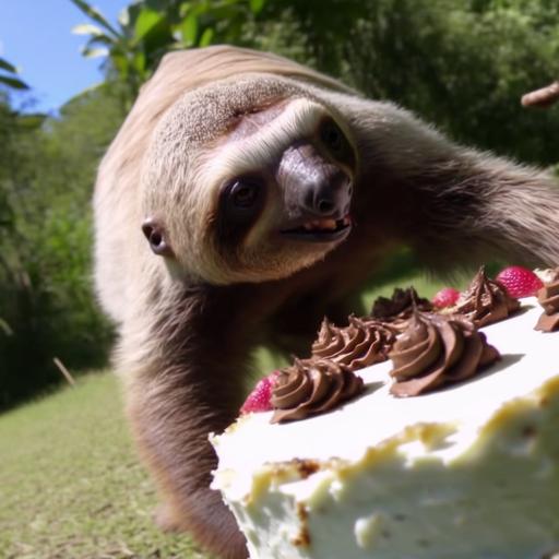 Sloth attacking a birthday cake, wild animal, mobile phone footage. Shocking. Go-pro --c 32 --s 44 --no hands, phone