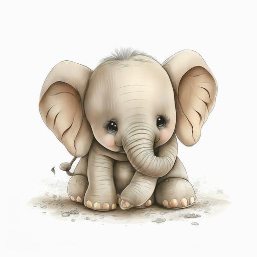 cute cartoon baby safari elephant whitte background --q 2