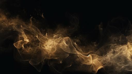 Smoke veil. Paint water. Night haze. Brown color glitter dust particles mist floating on dark black abstract art background with copy space, 4k --ar 1920:1080