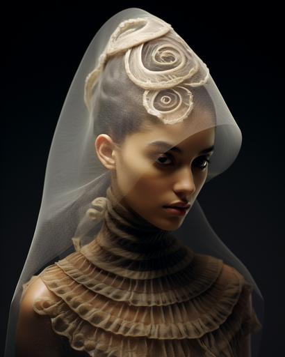 Snail veil haute couture worn by Brazilian model --ar 8:10