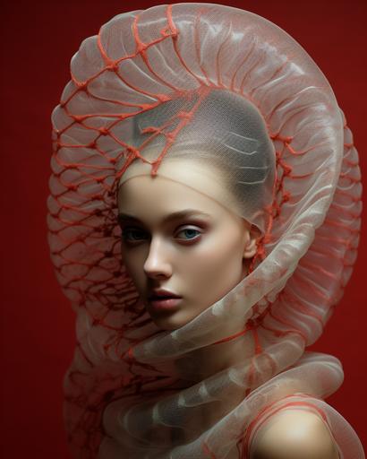 Snail veil haute couture worn by Brazilian model --ar 8:10
