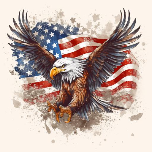 Soaring Eagle tattoo design, wings spread, American flag background, no blur and clear image, high quality, 8K --v 5.1 --style raw